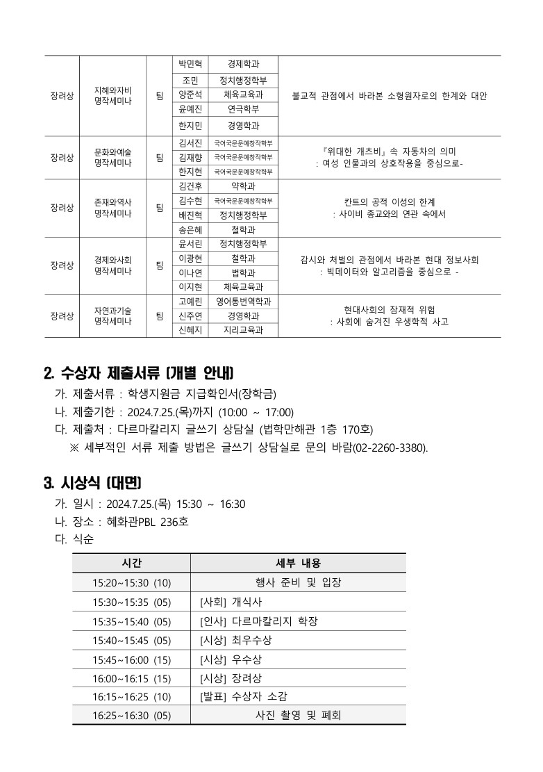 제13회 에세이 경진대회 수상자 발표 안내 2